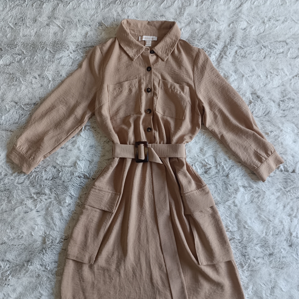 Monteau Beige Button-Up Dress